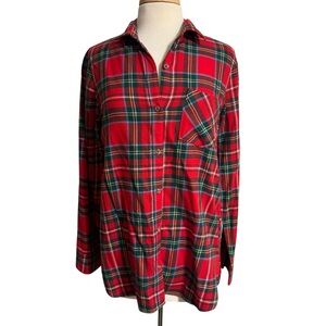 Old Navy Women’s Flannel Red Tartan Plaid Tunic Button Down Shirt size Medium